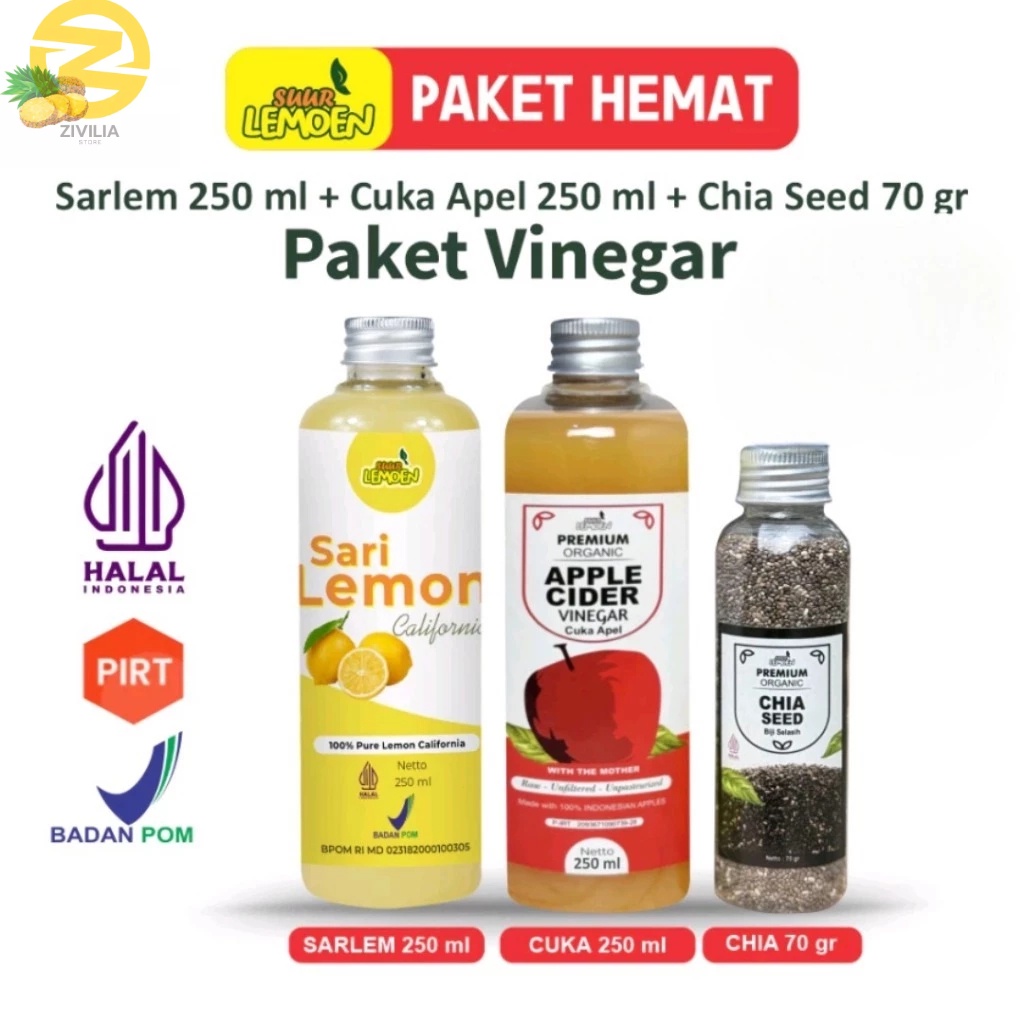 

Paket Diet Sehat - Cuka Apel 500ML, Sari Lemon Murni 500ML, dan Chia Seeds 70Gr - By Suur Lemoen ID