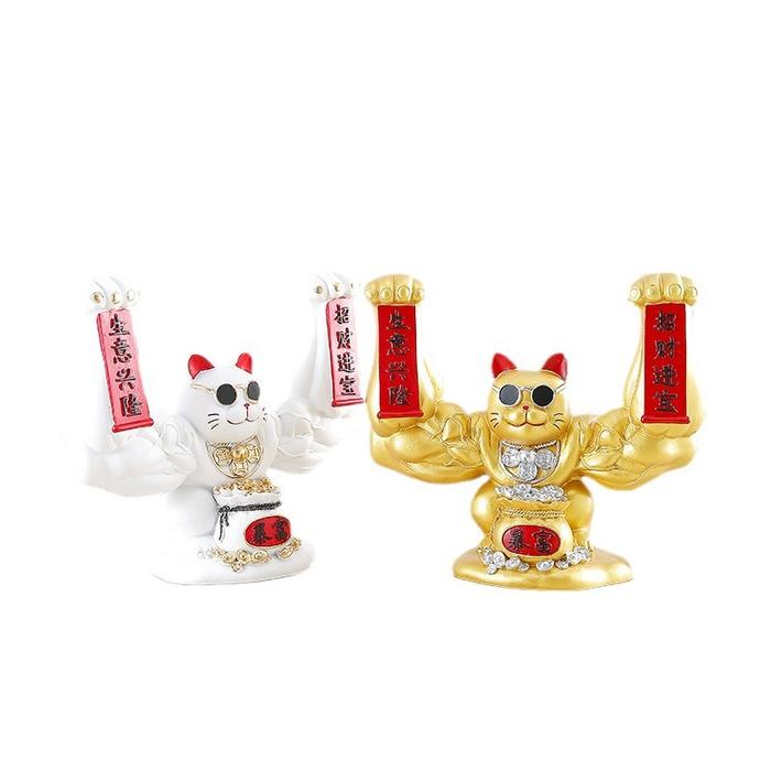 Wed Pajangan Patung Kucing Keberuntungan / Patung Kucing Hoki Berotot / Lucky Cat Keberuntungan