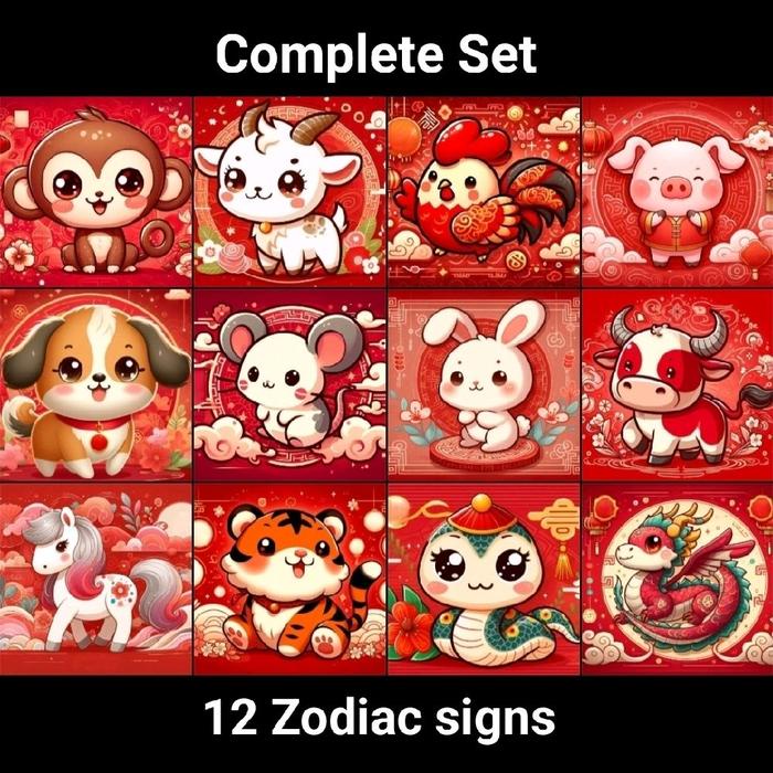 

Chinese Zodiac Complete Set Of 12-Diamond Painting Set 5D Full Drill Round Kreatifitas ( 30Cm X 40Cm