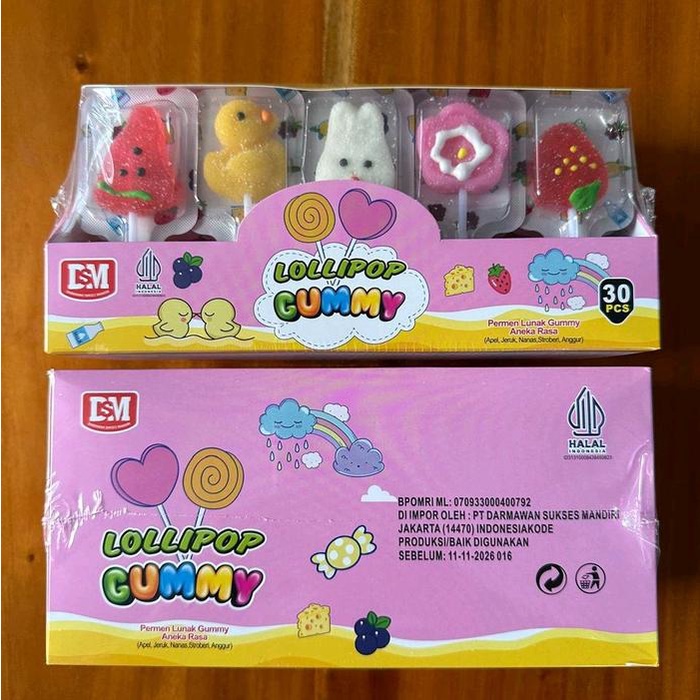 

Lollipop Gummy Permen Lunak 1 pack isi 30 pcs aneka rasa buah buahan