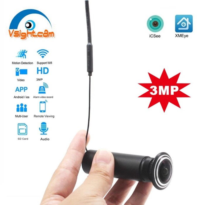 3MP HD Mini Bullet Wifi Camera 1.66mm Fisheye Lens CCTV Network Door