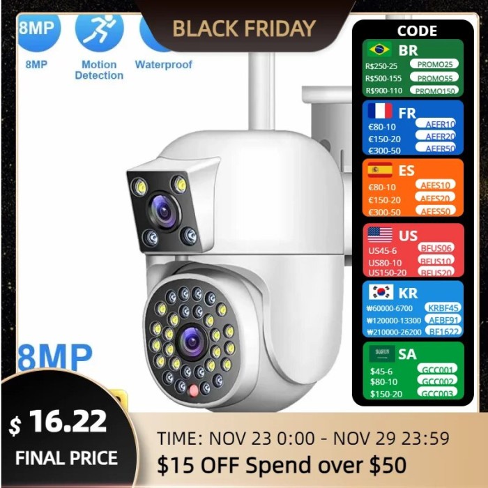 4K HD Dual Lens WIFI Camera 2K Dual Screen PTZ Camera Outdoor Auto