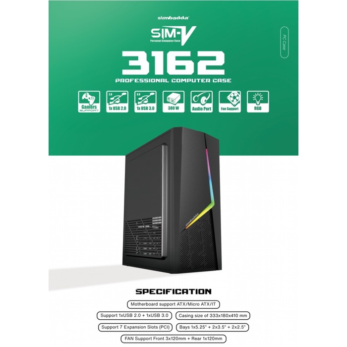 CASING SIMBADDA SIM V CASE PC SIMBADA SIM-V 3141 usb3.0 TANPA PSU