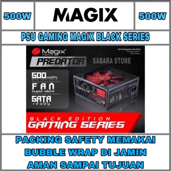 Power Supply Psu Magix 500W 500Watt Predator Black Edition Gaming PC