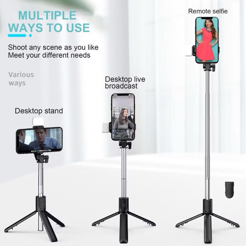 NEW DEALS TONGSIS Tripod Selfie Stick R1S 1.1m Bluetooth 3in1 With LED Flash And Remote