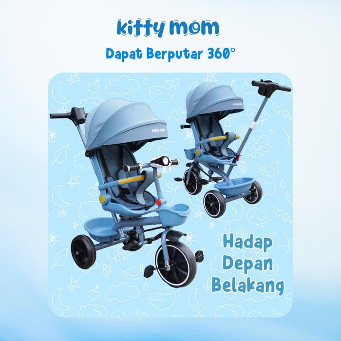 Baru Kitty Mom - Sepeda Anak Roda 3 Bayi 1 Tahun Travelling Tricycle Multifungsi Bisa Putar Dan