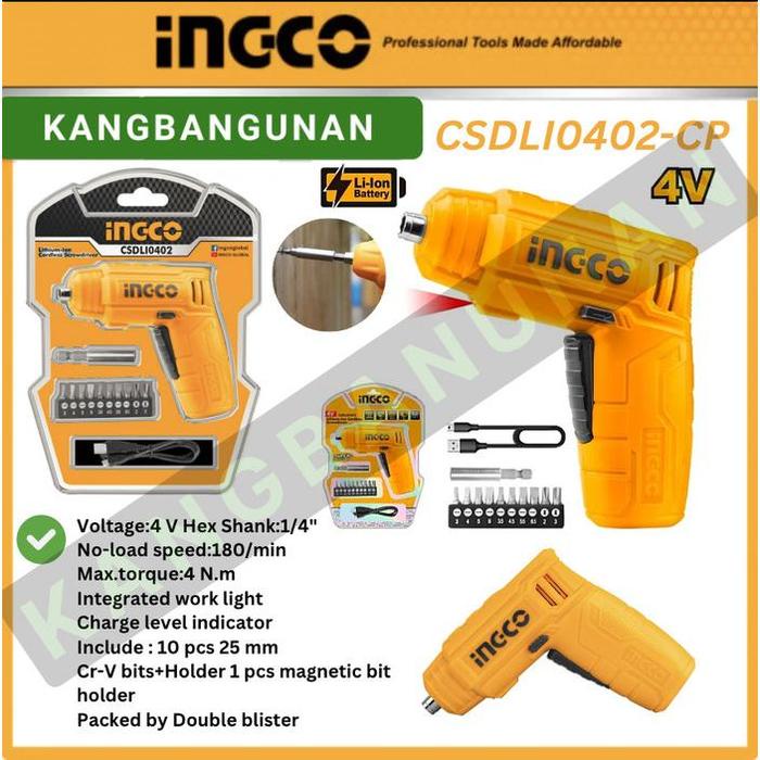 Cordless Screwdriver INGCO CSDLI0402 Obeng Listrik Mini Torsi