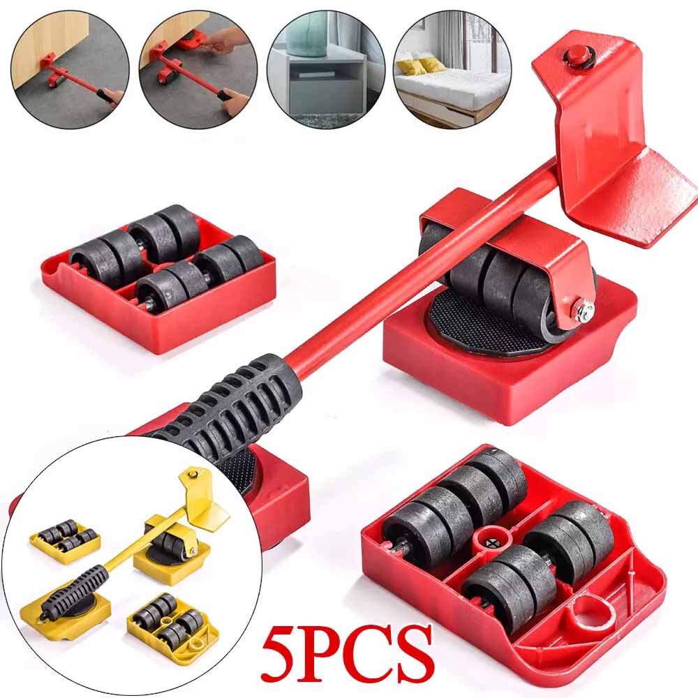 5Pcs/set Furniture Mover Tool Set Heavy Stuffs Moving Roller with Bar Furniture Mover Lifter with Wh