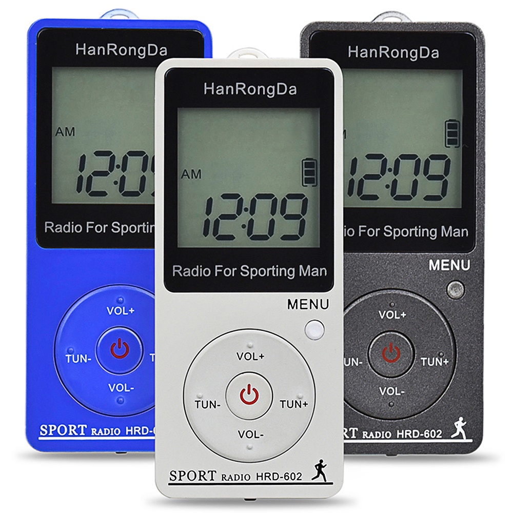 HRD-602 Portable Radio Receiver FM/AM Radio LCD Display Lock Button Pocket Radio with Earphone Sport