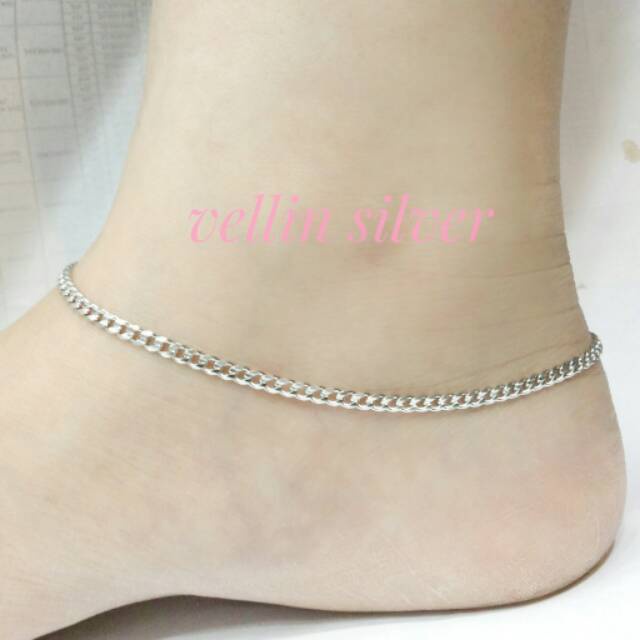 Gelang kaki perak 925 / perhiasan silver 925 lapis emas putih / gelang kaki wanita model sisik naga