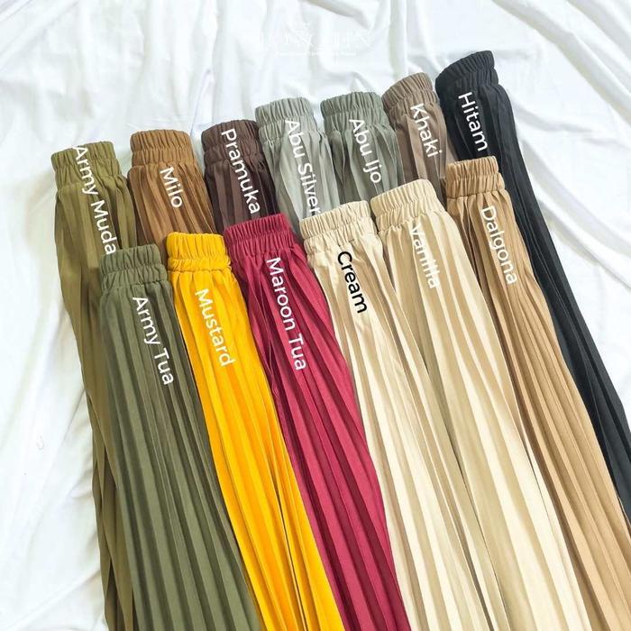 Kulot Plisket Premium- Bawahan Plisket Wanita Fit Karet Panjang Rempel Celana Dewasa