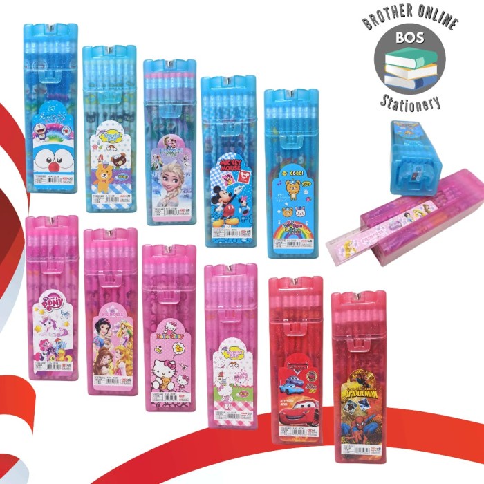 

BOS Pencil+Ruler+Pencil Box+Rautan/Pensil Case Plastik Set/Paket Kode 778