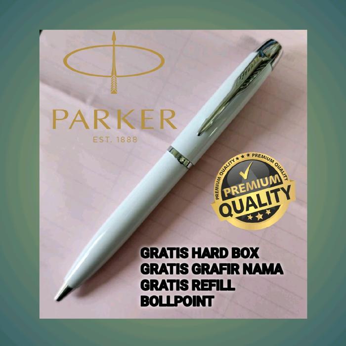 

Bollpoint Parker White Stainless Clip Gratis Hard Box & Grafir Nama Alat Stationery Tulis Kode 1441