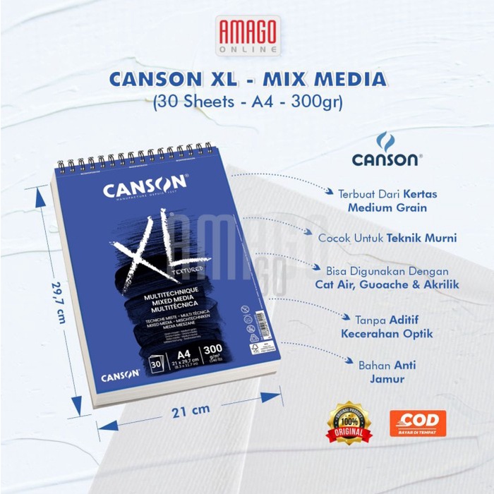 

CANSON XL - MIX MEDIA - 30 SHEETS - A4 - 300G (ALBUM) 200807215