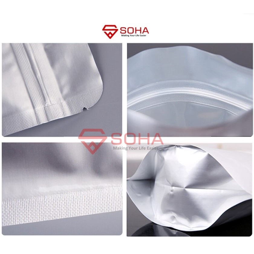 

PVM-011 50pcs Standing Foil Pouch Ziplock Aluminium Foil Zipper Silver Packing Plastik Klip Kemasan