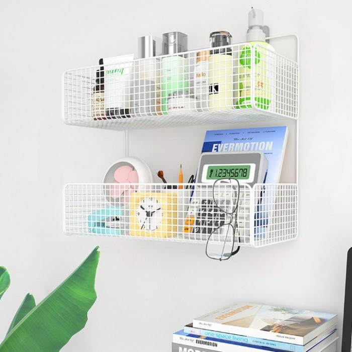 Rak Dinding Gantung Buku Make Up Alat Tulis Kamar Organizer 2 Layers