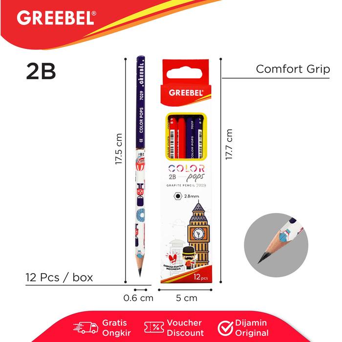 

Greebel Pensil Kayu 2B 7029 Color Pop/Pencil Kayu Karakter/Grafit/Graphite Tdk Beracun Utk Ujian