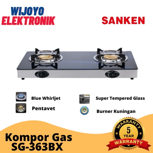 Sanken SG-363 Kompor Gas 2 Tungku Kaca Kompor Dua Tungku