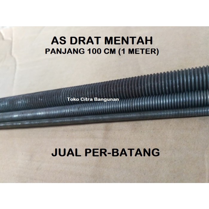 As Drat Mentah M 6 Baja Hitam Long Drat Bolt baut panjang 1 meter