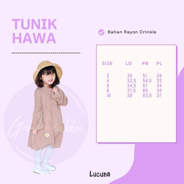 Promo Terbaru Tunik Anak Rayon Crinkle Lucuna Hawa Warna Lilac 2-10 Tahun Perempuan Katun Akl6