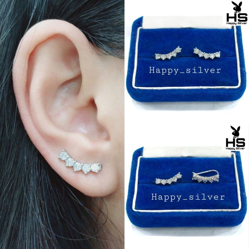 ANTING TUSUK PERAK ASLI 925 SILVER LAPIS EMAS PUTIH-MODEL TUSUK PANJANG PERMATA-PERHIASAN PERAK