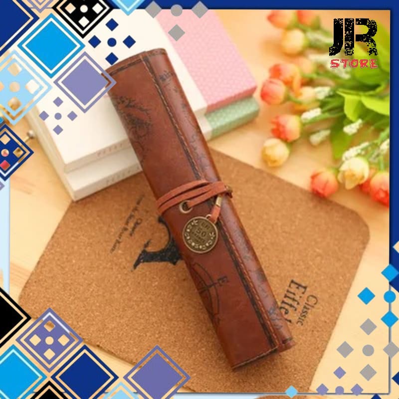 

Tempat Pensil Gulung Retro Pencil Cases Roll Canvas Leather Ls653 Dark Brown