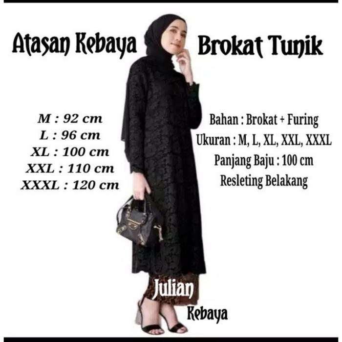 Atasan Kebaya Brukat Tunik Modern Jumbo Ld 120Cm Brokat Muslim Wanita Panjang Hitam Remaja Dewasa