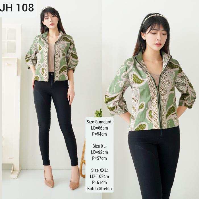 Good Quality Jaket Bomber Faira Batik 108/364 Modern Atasan Wanita Katun Stretch Bunga Motif Crop