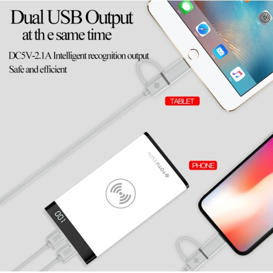 Terbagus Power Bank Totu 8000Mah Qi Wireless Charger Powerbank Led Display Vast