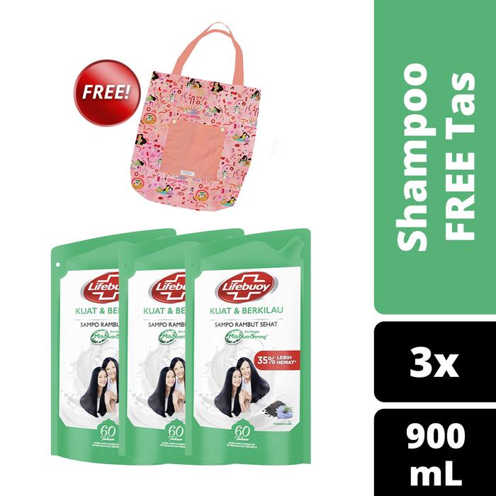 Beli 3 Lifebuoy Shampoo Kuat & Berkilau 900ML Free Tote Bag Melekat Sejiwa