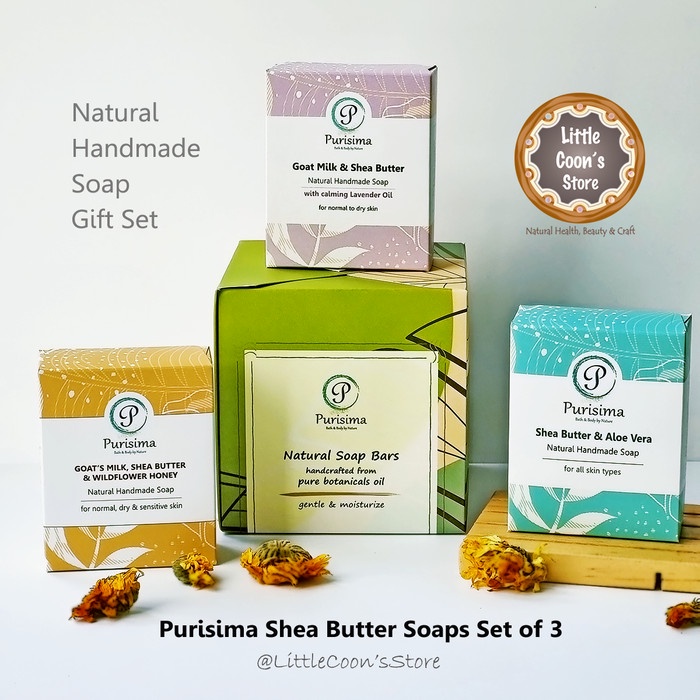 Gift Set Goat Milk Shea Cocoa Butter Purisima Natural Handmade Soap Varian Isi 3 (sabun mandi kulit