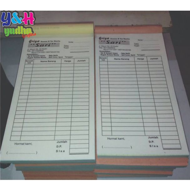 

IK! CETAK NOTA COSTUM 1/3 Gratis Desain Gratis Logo Bebas Nama Sendiri Y&H Yudha Grafika