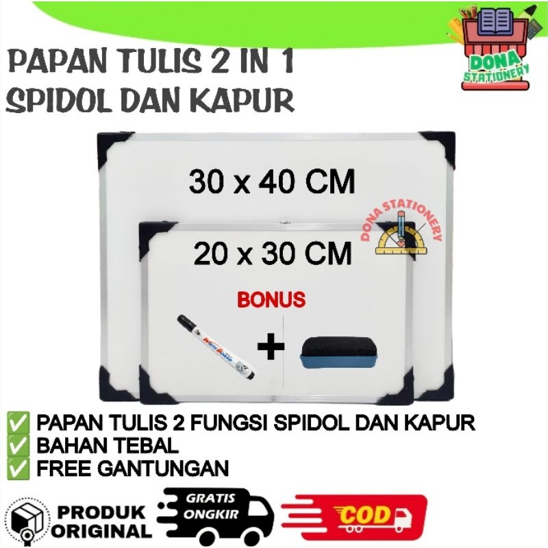 

iK! PAPAN TULIS WHITEBOARD 2 IN 1 SPIDOL DAN KAPUR PAPAN TULIS ANAK 30 x 40 PAPAN TULIS 20 x 30