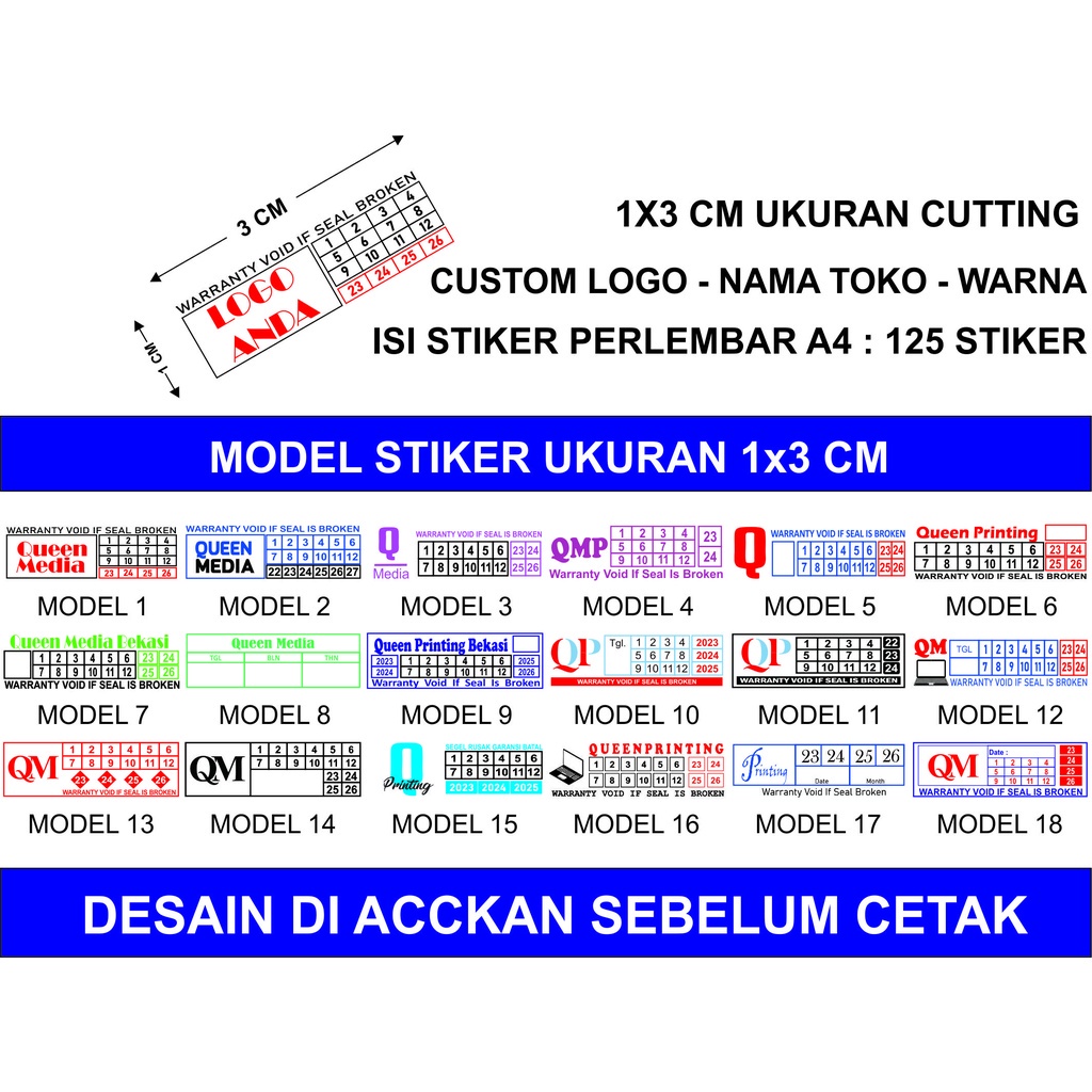 

IK! CETAK KILAT & FREE DESAIN Stiker Khusus Segel Garansi ukuran 1cm x 3cm Kertas Pecah Telor