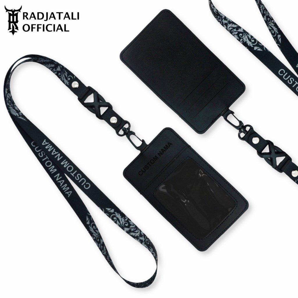 

iK! Lanyard Kulit Holder ID Card Custom Nama Grafir Leather - BLACK