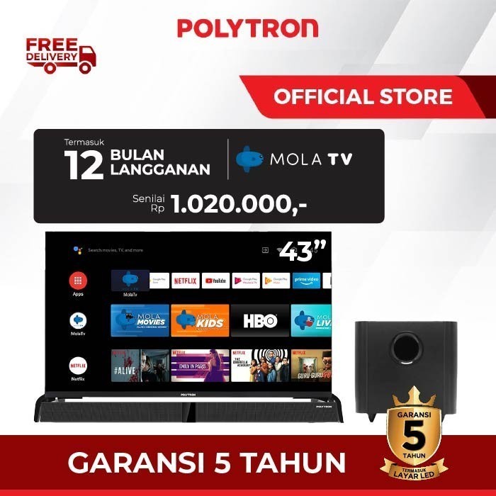 DIGITAL SMART LED TV POLYTRON 43 INCH FHD SOUNDBAR - PLD 43 BAG 9953