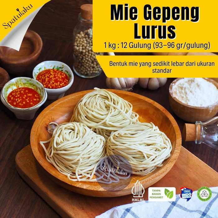 

Ready Mie Gepeng Lurus / Mie Mentah Lurus Gepeng / 1 Kg / Tanpa Pengawet