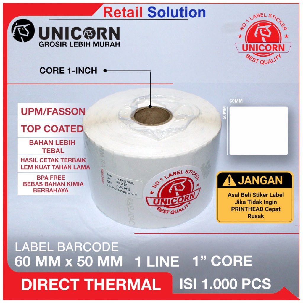 

IK! Unicorn Stiker Barcode Label Thermal 60x50 mm / 6x5 cm / 60 x 50 mm