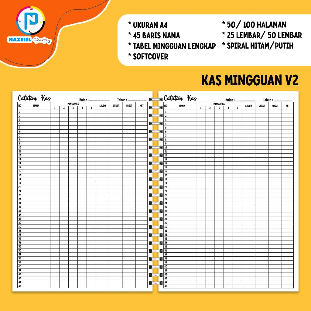 

IK! (NON CUSTOM) Buku Kas Catatan Keuangan A5/B5/A4 Jilid Spiral