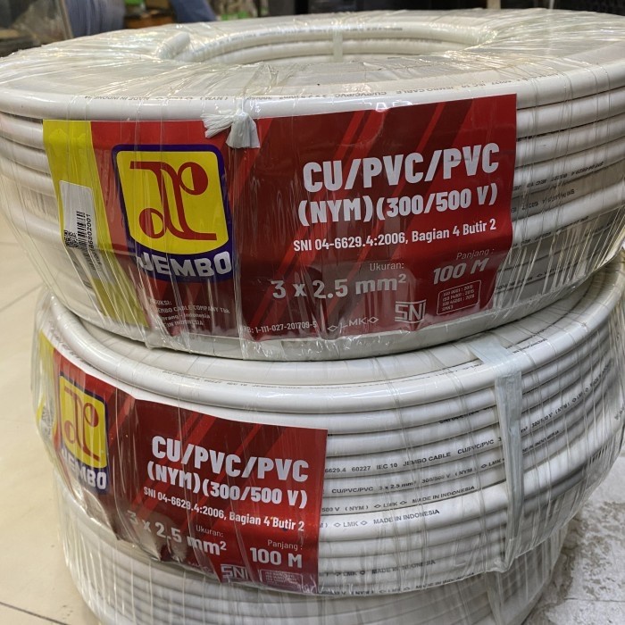 Kabel NYM 3x2.5 3x2,5 JEMBO CABLE Kawat 100 50 Meter SNI LMK