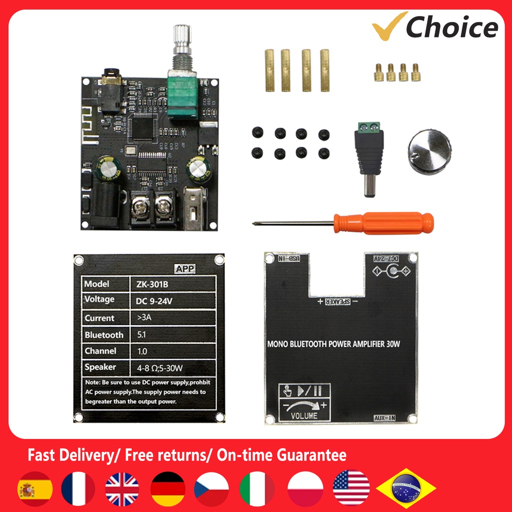 ZK-301B Portable SingleTrack 30W Audio Amplifier Board Compact BT5.3 Mono Channel Audio AMP Board wi