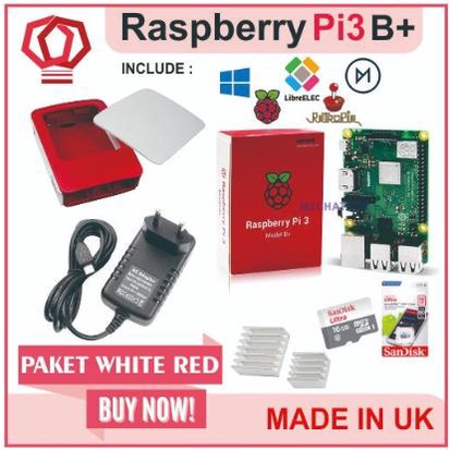 Raspberry Pi3 Pi 3 Model b+ 3b+ Plus Paket Merah Putih Official Case