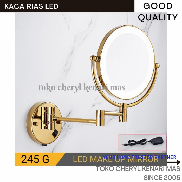 Kaca Make Up Led Cern Rias Lampu Bulat Gold Emas Bertu 245