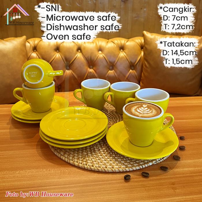 Kopin 6 Pasang Cangkir Set Kuning 180Ml Kpi-02 / Coffee Latte Cappucino Porcelain Cup And Saucer -