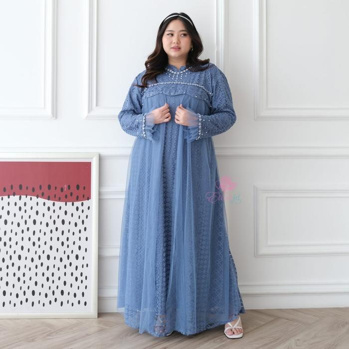 Jumbo Gamis Allora Brukat Mutiara Tile Ld 130 Dan 140 Cm Pesta Brokat
