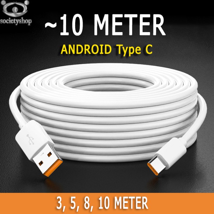 Sale! Kabel Hp Universal 3 5 8 10 Meter Charger Usb C Cable Cas Tipsi Type C