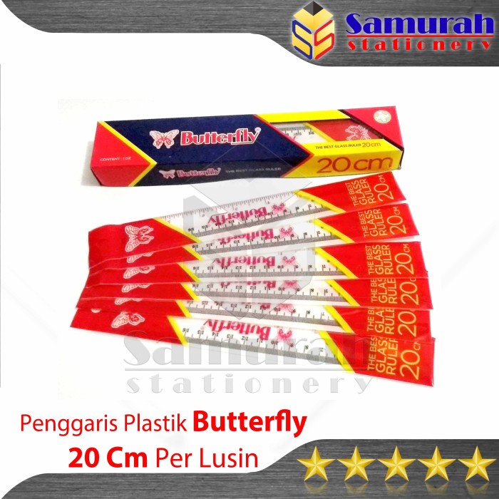 

ATKJaya- Penggaris Plastik Buterfly 20 cm Per Lusin Mika Glass Ruller ButterFly