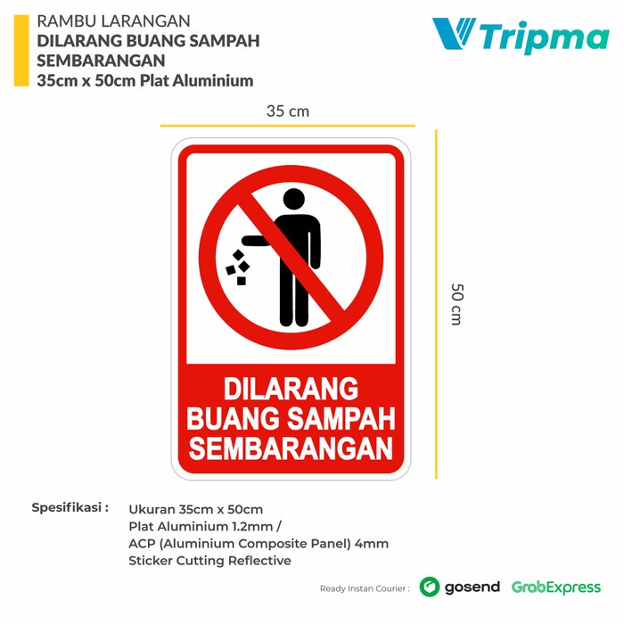 

ATKJaya- Rambu Dilarang Buang Sampah Sembarangan - 35cm x 50cm-Plat Alumunium