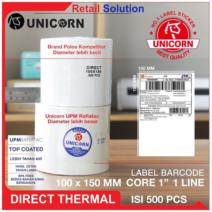 

ATKJaya- LABEL BARCODE CF MURAH 100 x 150 A6 KERTAS STICKER THERMAL 500 Pcs