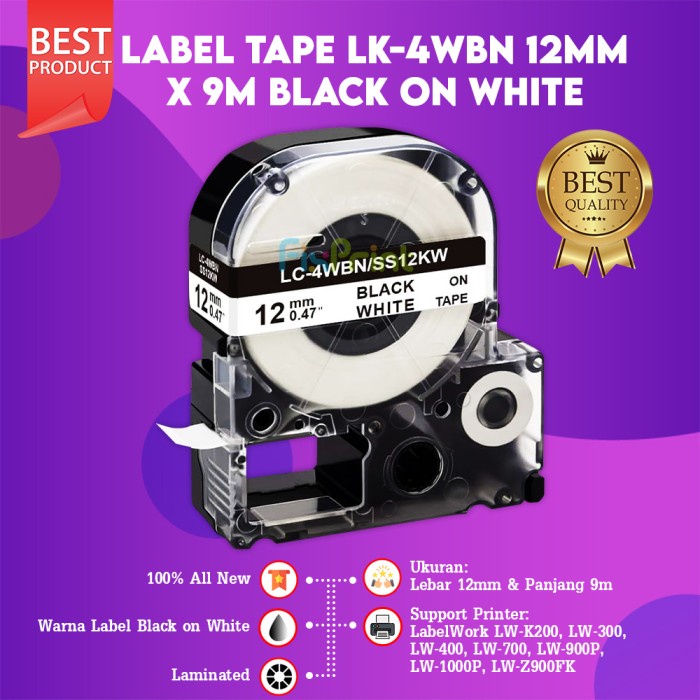 

ATKJaya- Label Tape Compatible Laminated LK-6WBN 24mm x 9m Black On White